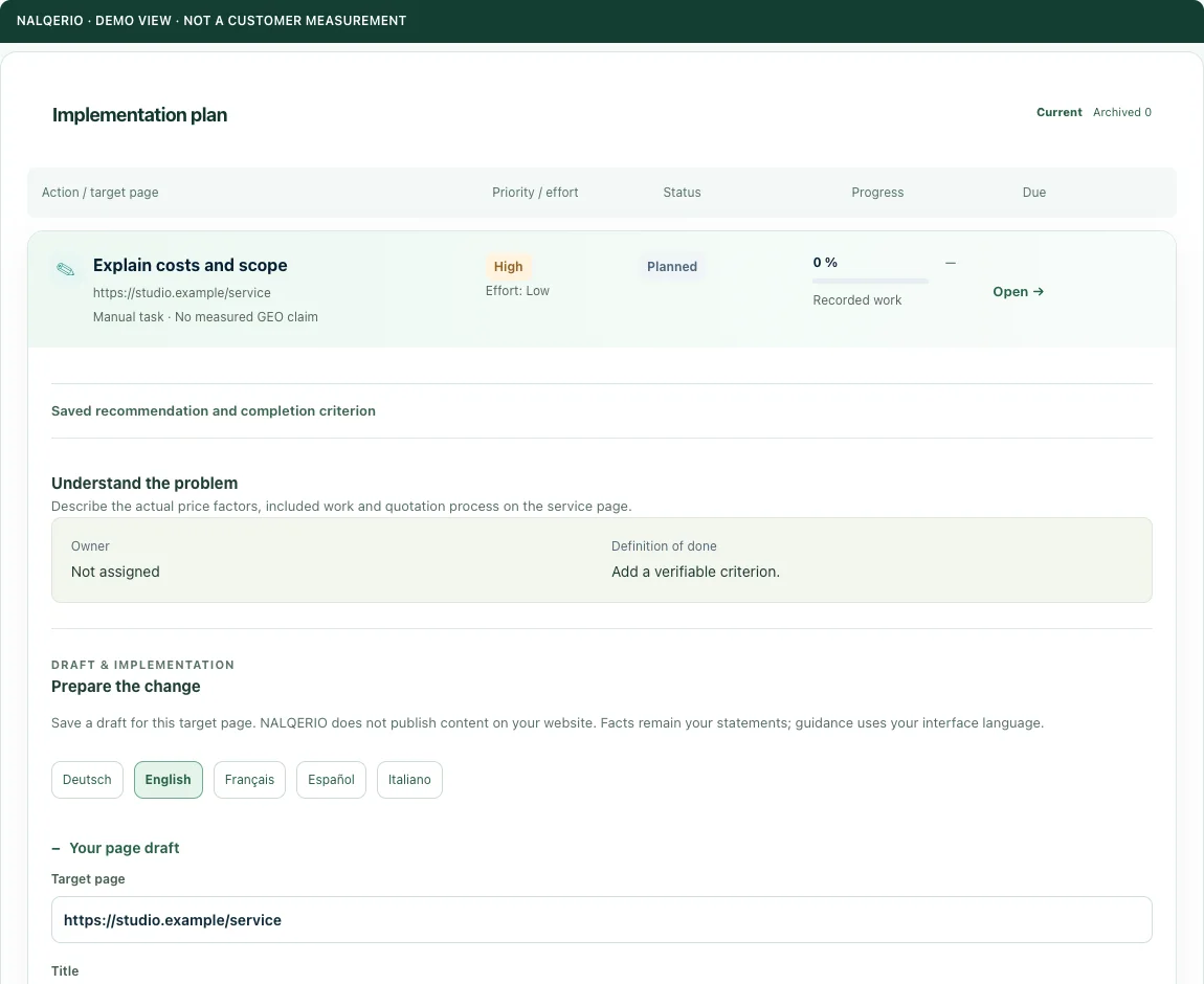 Actions — Demo view · sample data, not a customer measurement