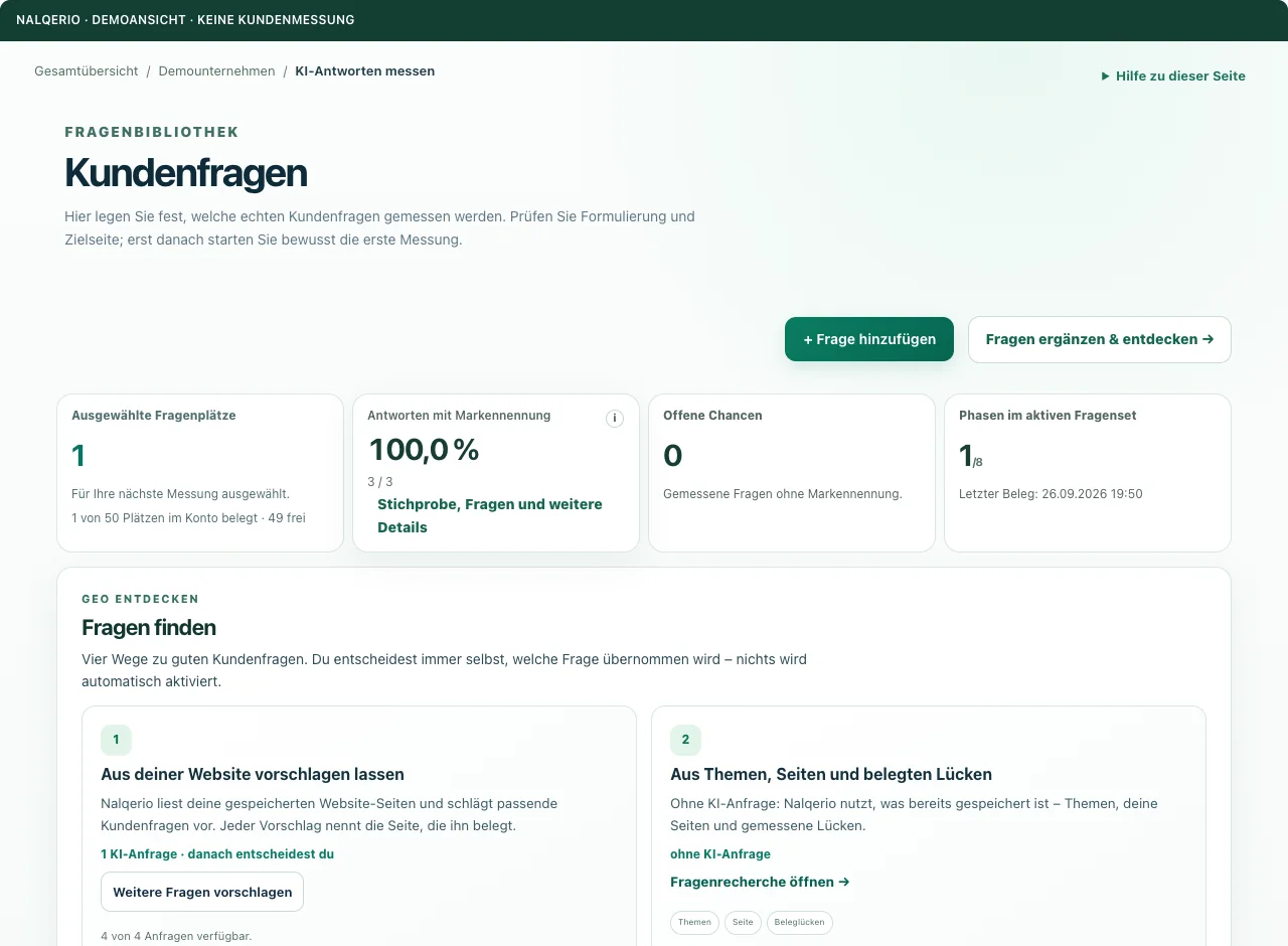 Kundenfragen — Demoansicht · Beispieldaten, keine Kundenmessung